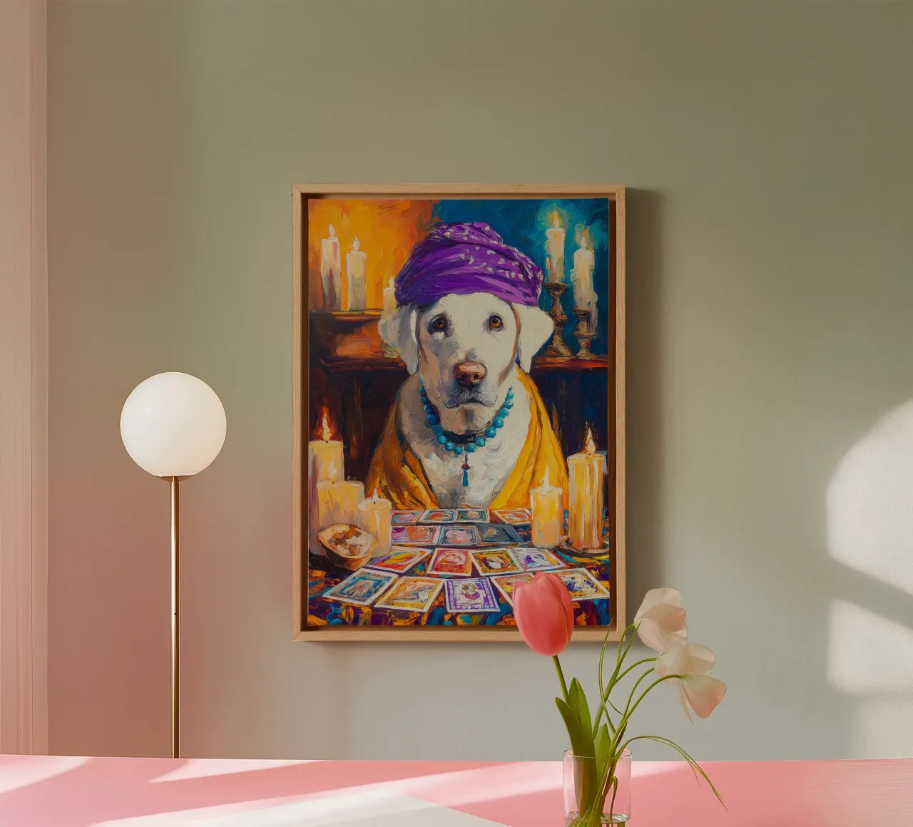 Hond Geluksbrenger Schilderij canvas met Baklijst van Fleur de Lys