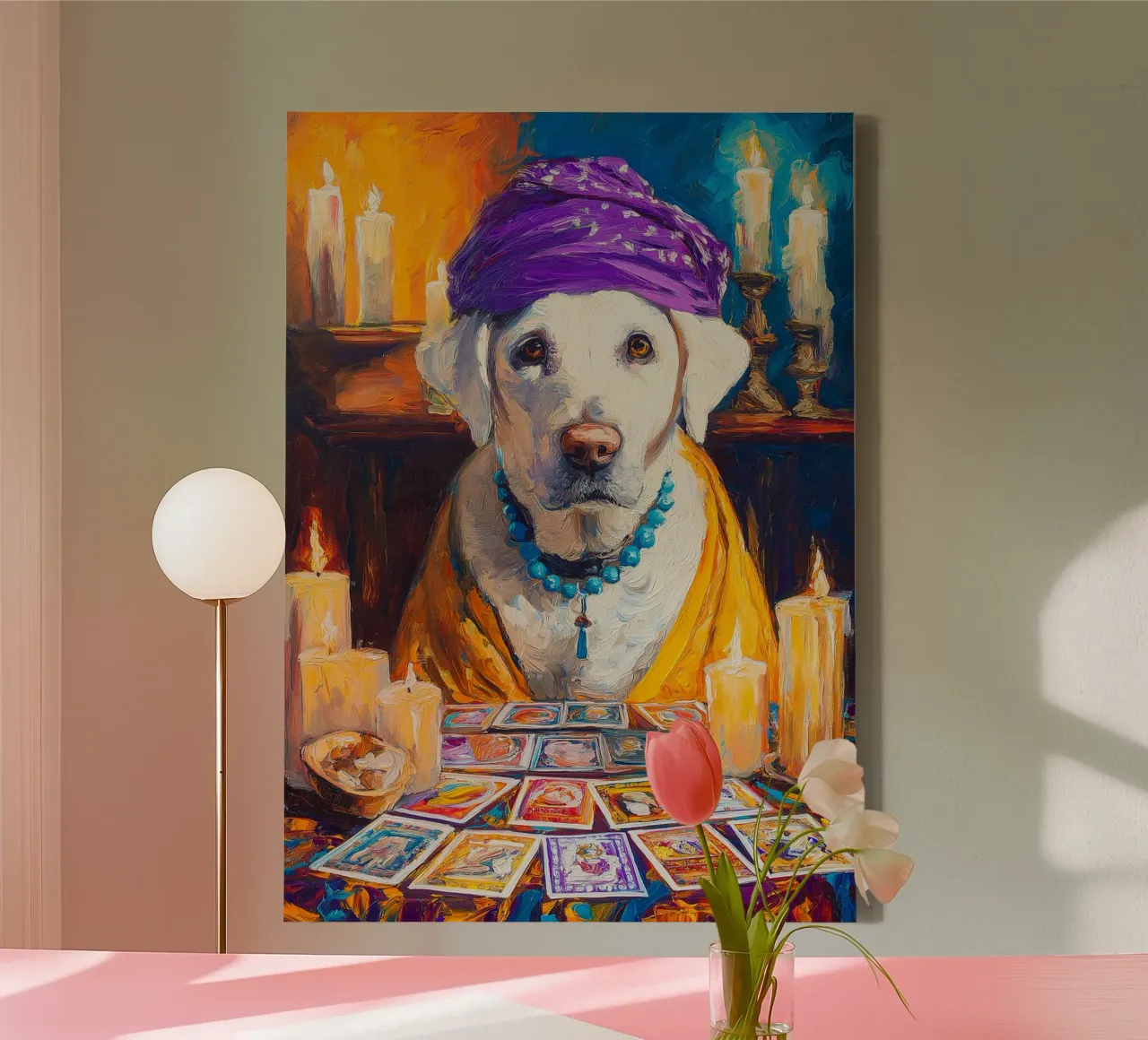 Hond Geluksbrenger Schilderij canvas met Baklijst van Fleur de Lys