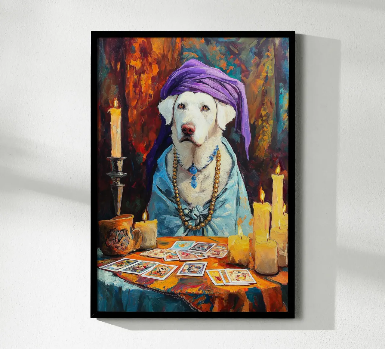 Pintura de perro adivino poster con marco de madera de Fleur de Lys