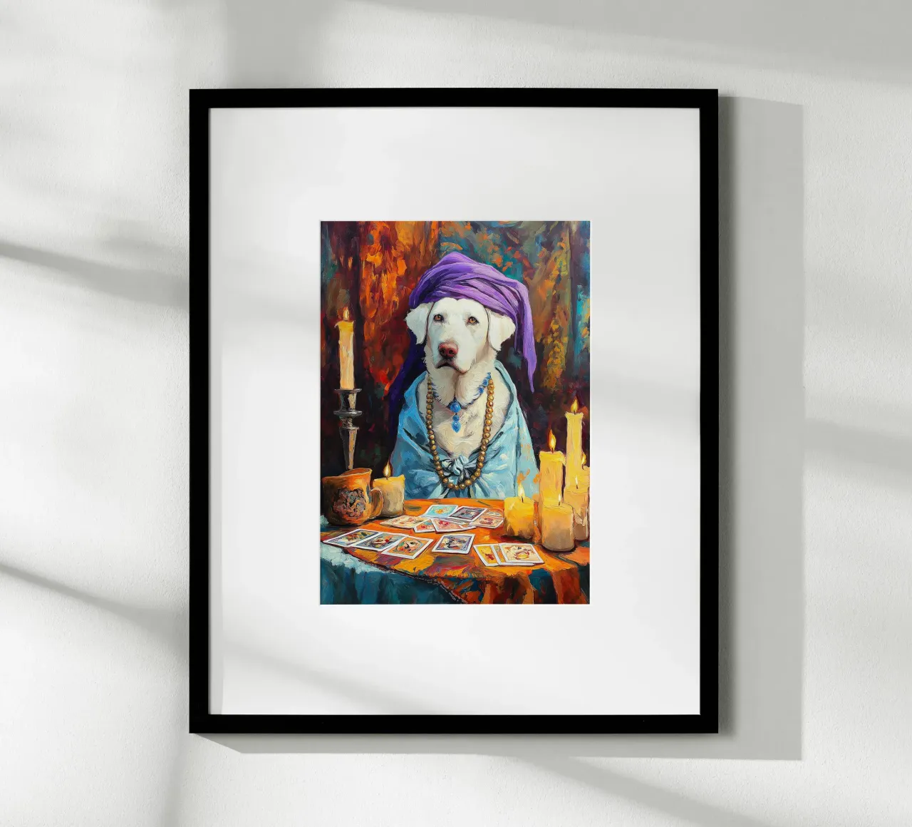 Pintura de perro adivino poster con marco de madera de Fleur de Lys