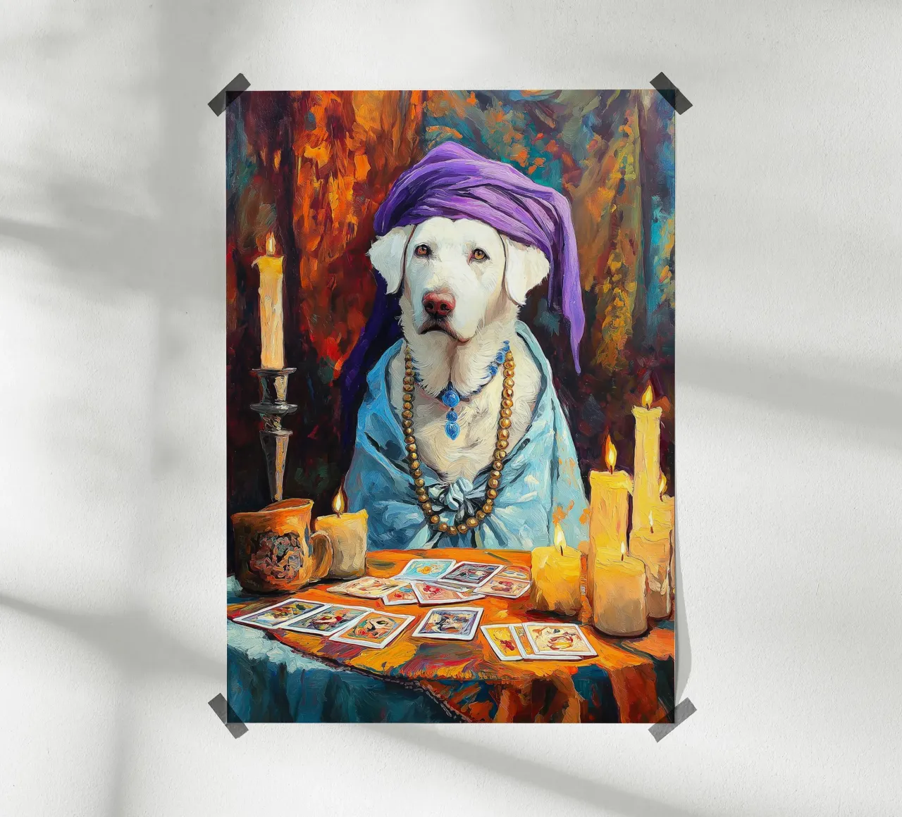 Pintura de perro adivino poster con marco de madera de Fleur de Lys