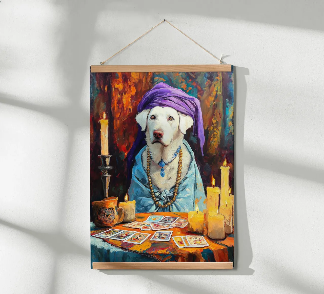 Pintura de perro adivino poster con marco de madera de Fleur de Lys