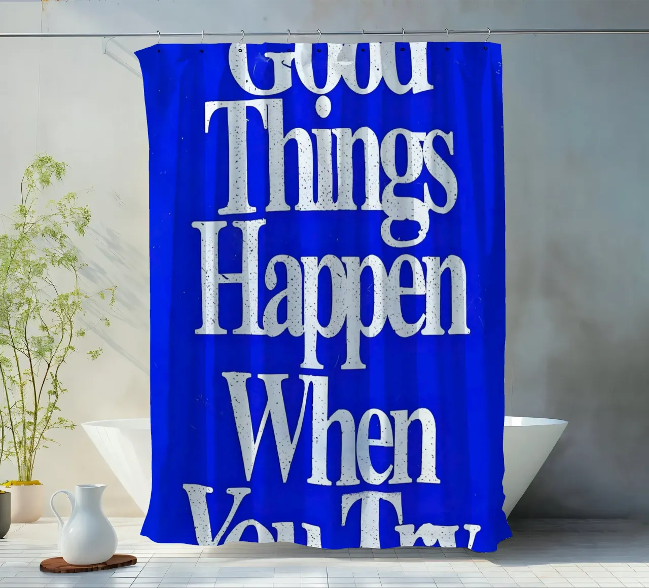 'Good Things Happen When You Try tenda da doccia da Type & Tape