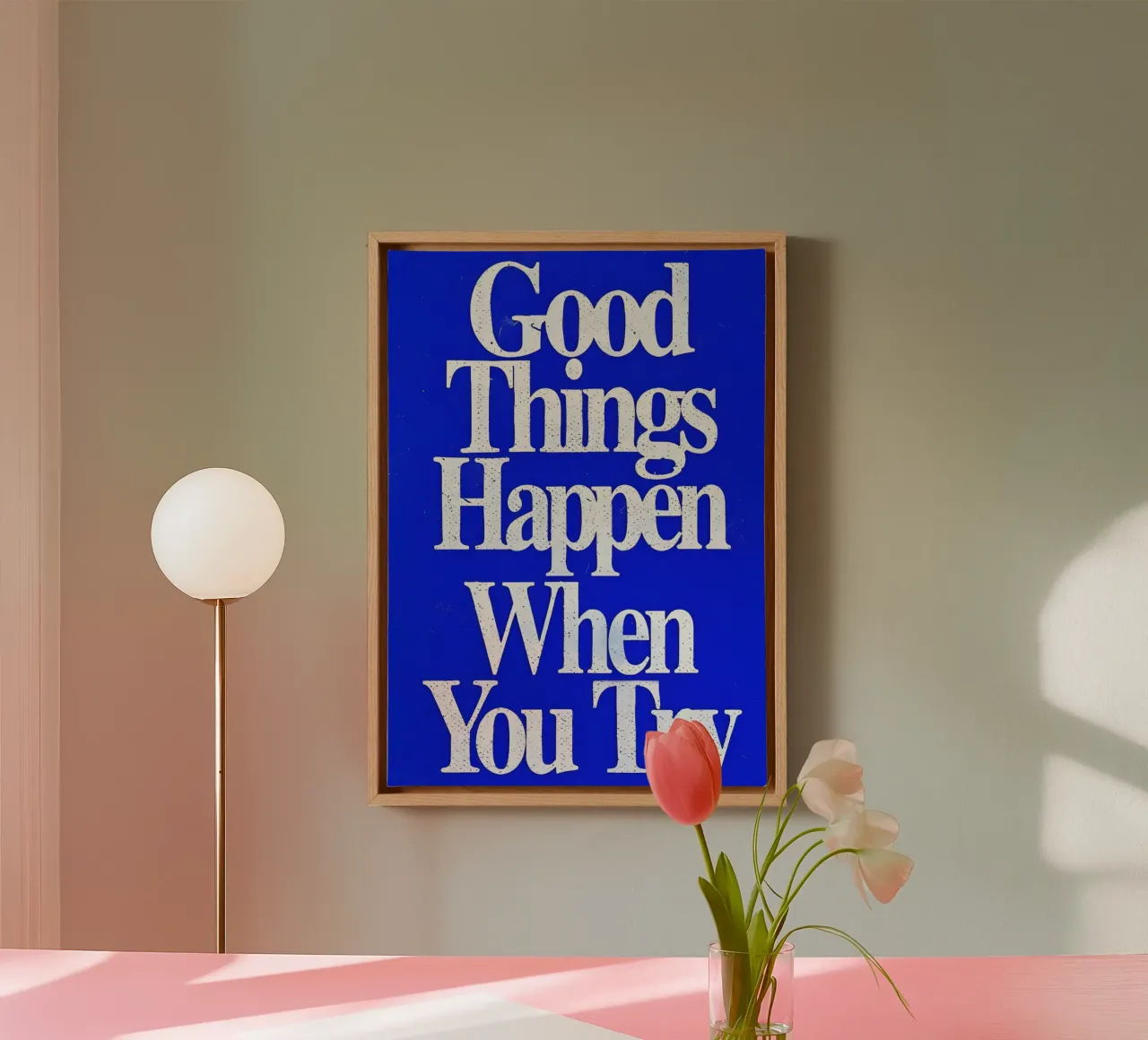 'Good Things Happen When You Try tela con Cornice a cassetta da Type & Tape
