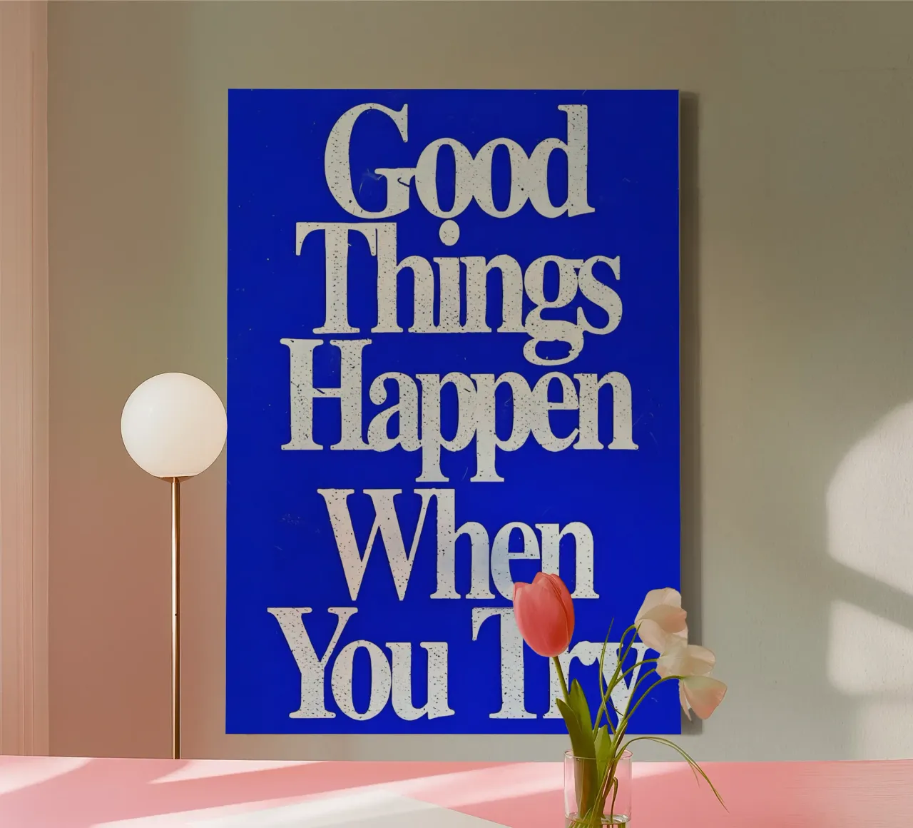 'Good Things Happen When You Try tela con Cornice a cassetta da Type & Tape