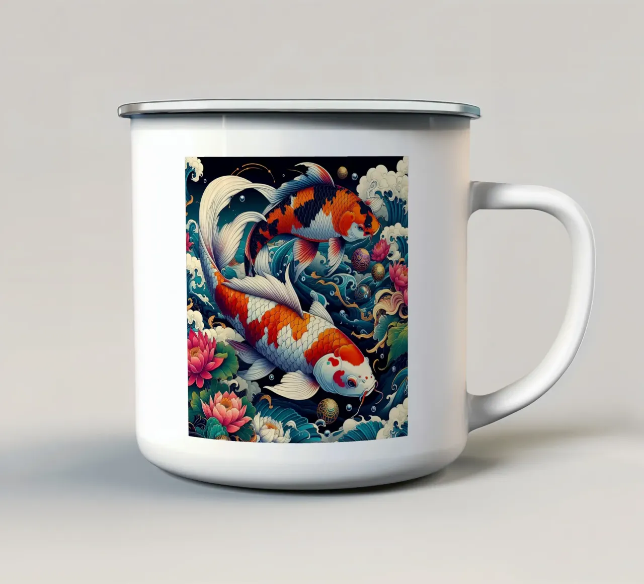 Bellissimo pesce giapponese tazza in smalto da Delaney Okuneva