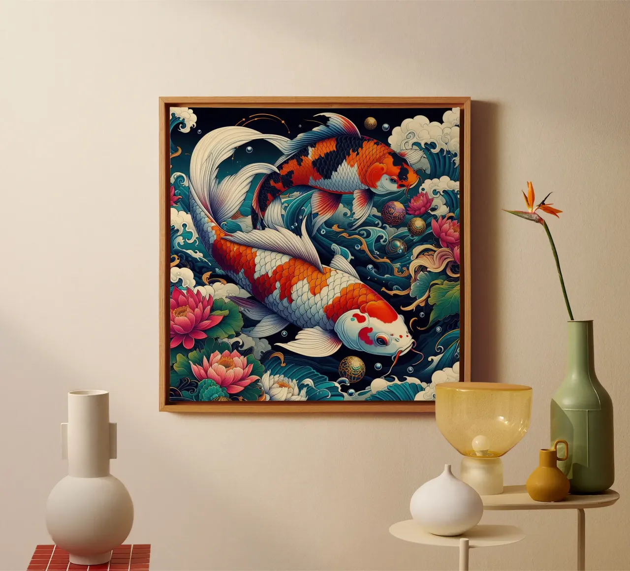 Bellissimo pesce giapponese tela con Cornice a cassetta da Delaney Okuneva