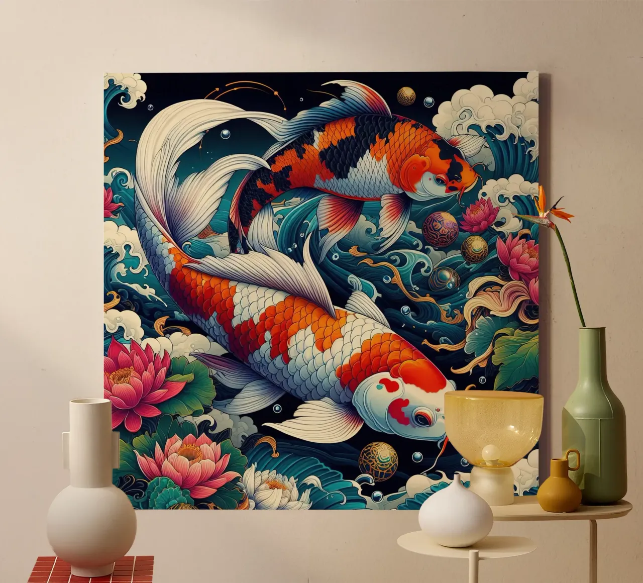 Bellissimo pesce giapponese tela con Cornice a cassetta da Delaney Okuneva