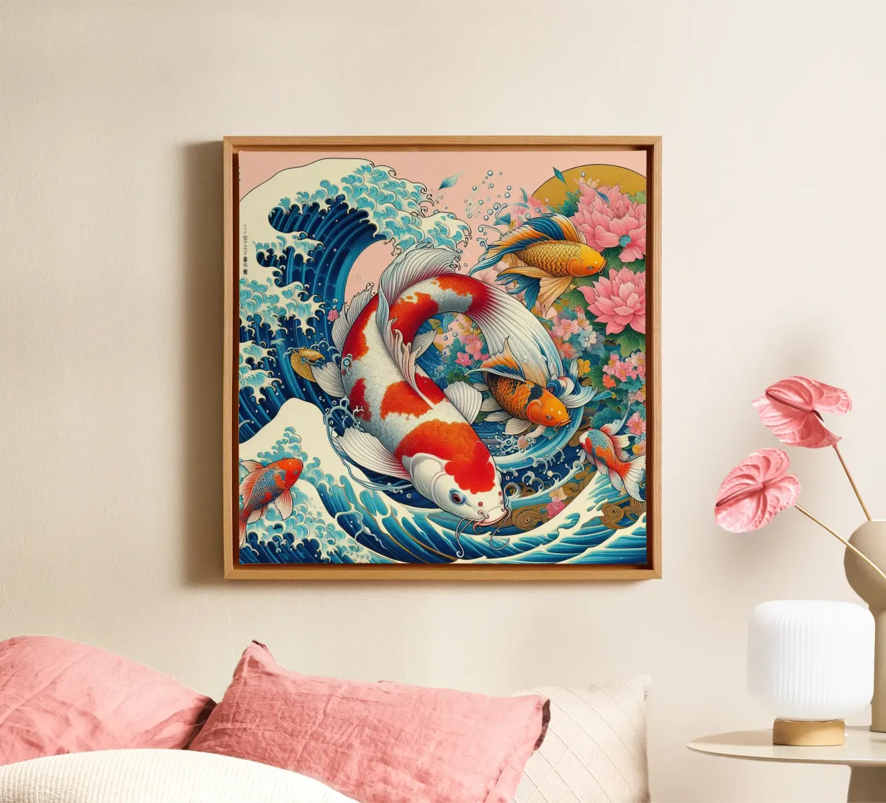 Il mare blu e il pesce giapponese tela con Cornice a cassetta da Delaney Okuneva
