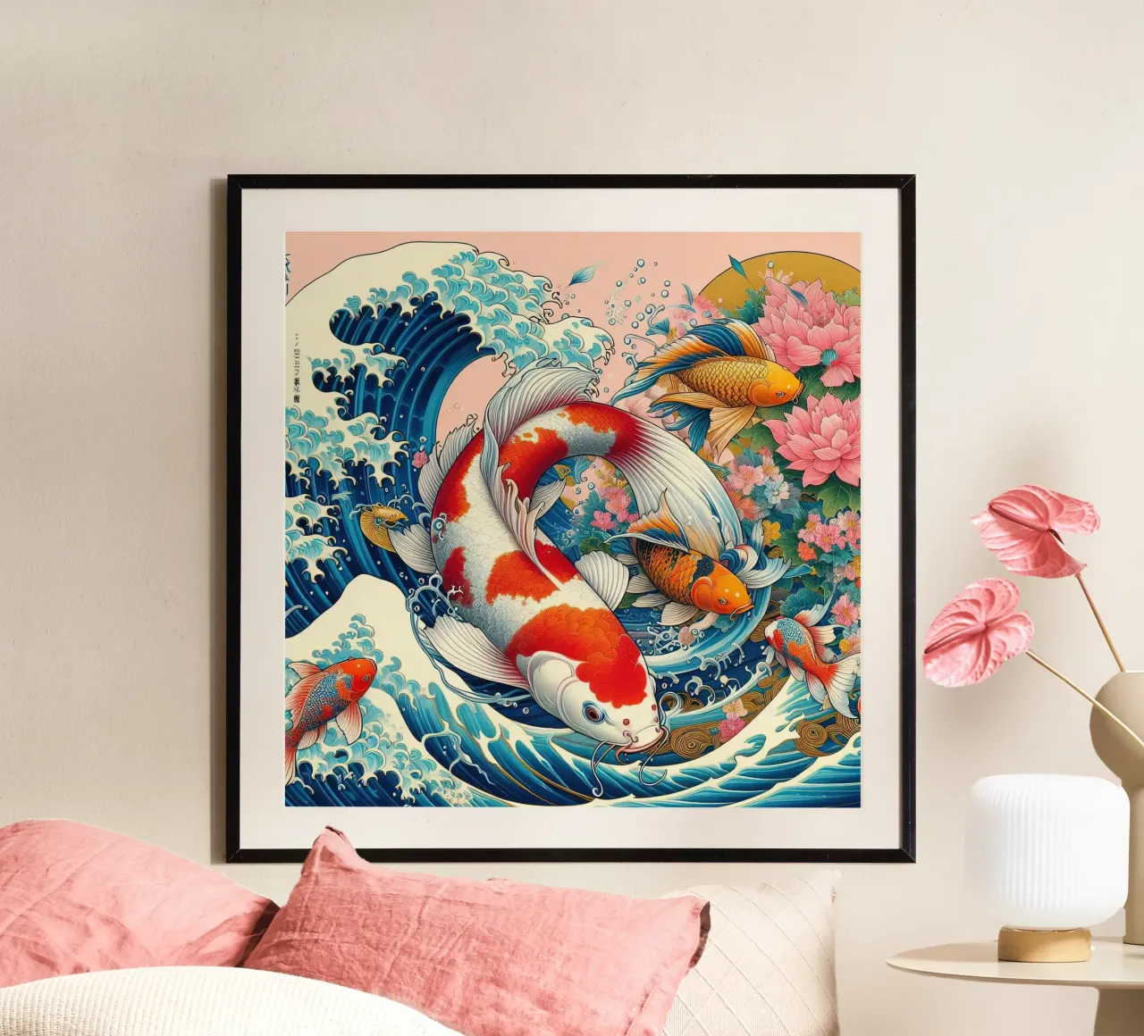 Il mare blu e il pesce giapponese poster da Delaney Okuneva