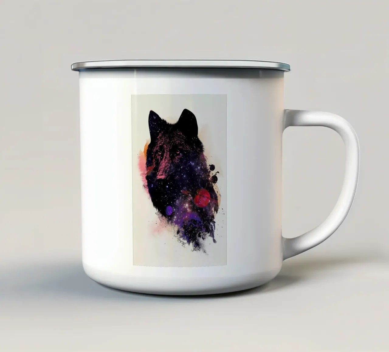 Universal Wolf Emaille Tasse von Róbert Farkas