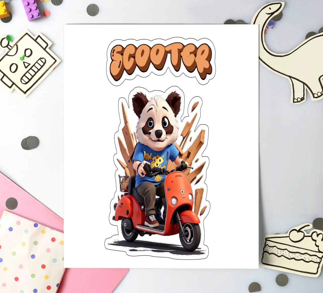 Panda Scooter foglio adesivo da Delaney Okuneva