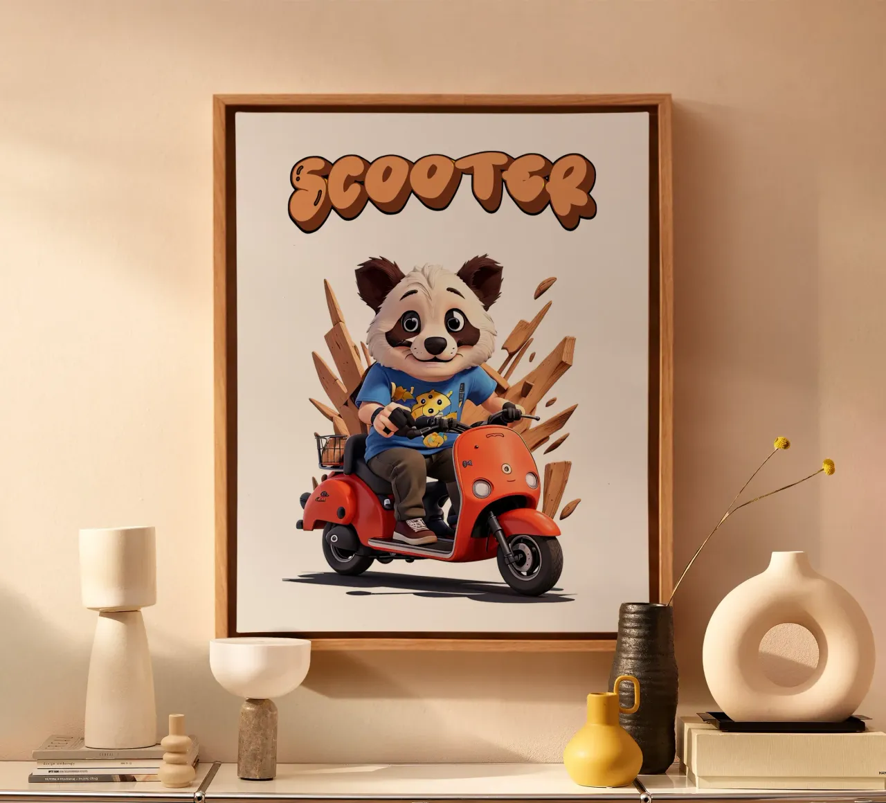 Scooter Panda lienzo con Marco flotante de Delaney Okuneva