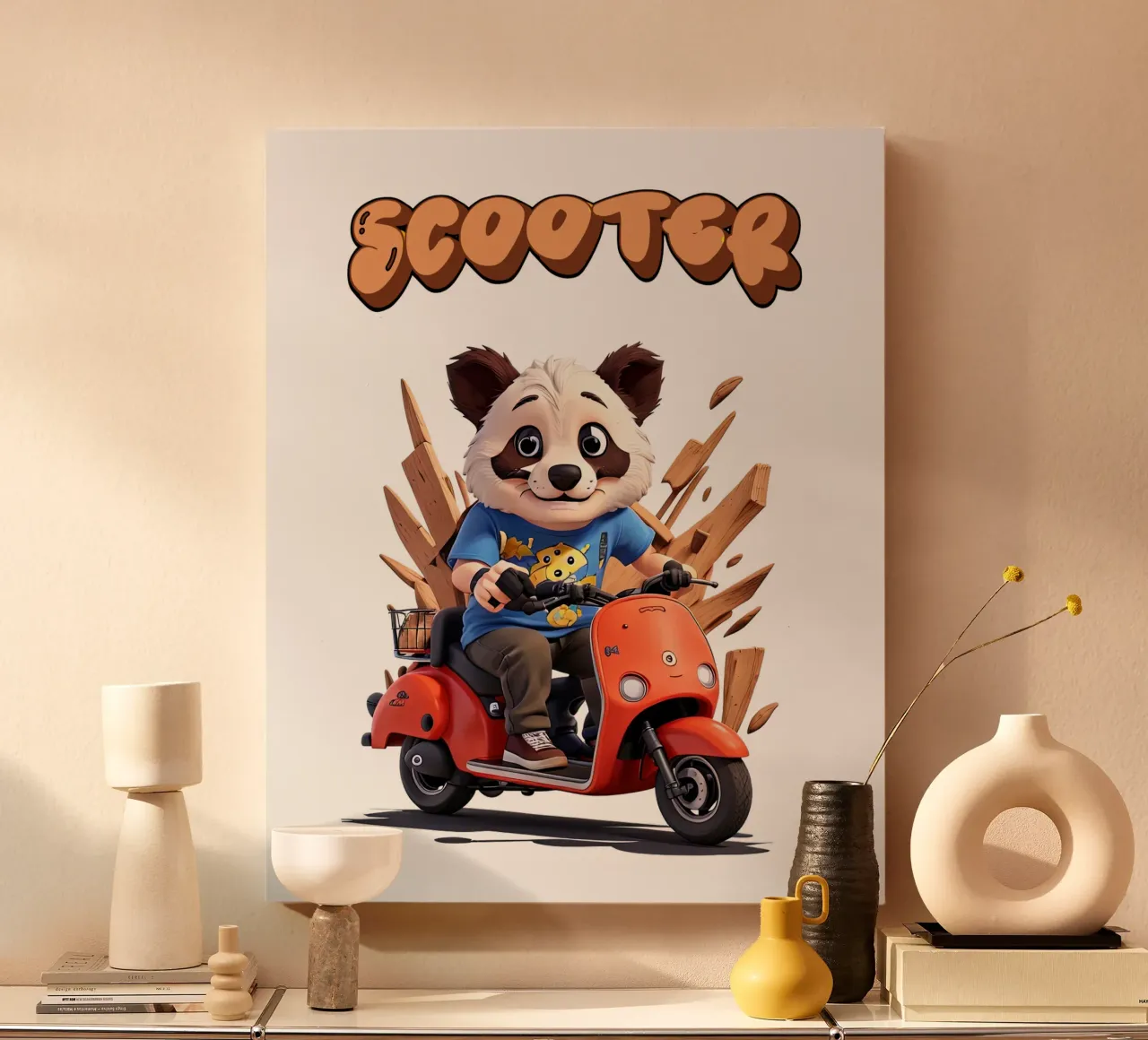 Scooter Panda lienzo con Marco flotante de Delaney Okuneva