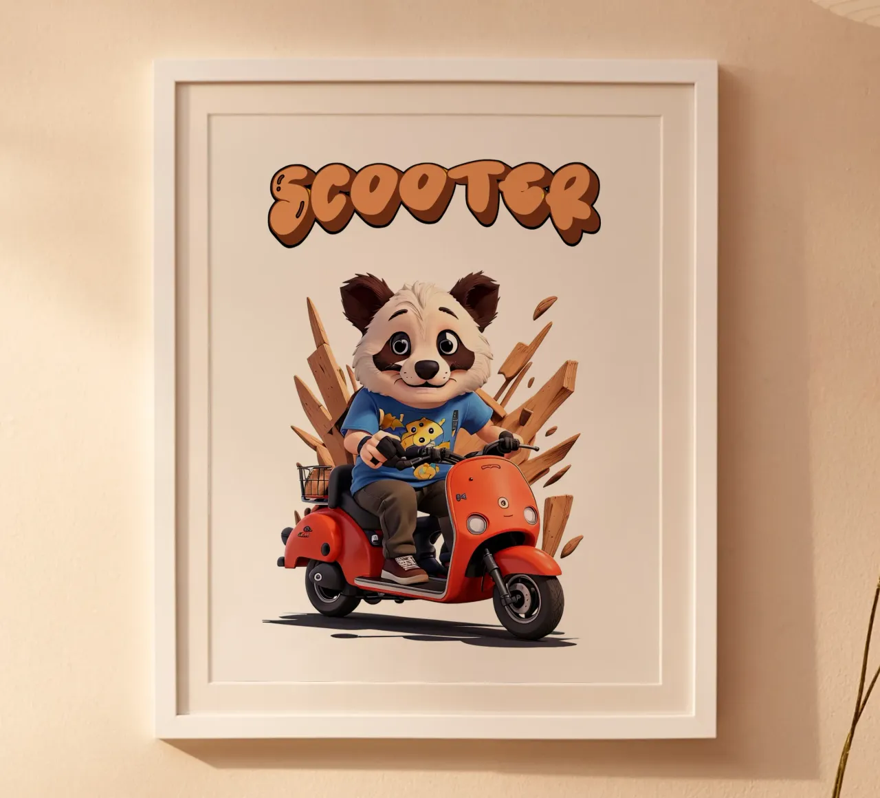 Panda Scooter poster con telaio in legno da Delaney Okuneva