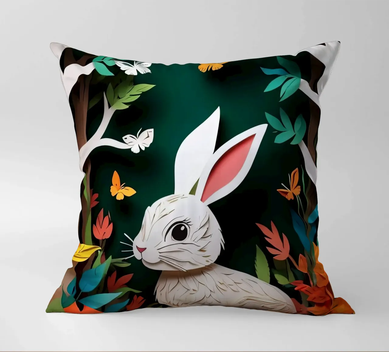 Rabbit Paper Cuting decorative cushion by Delaney Okuneva