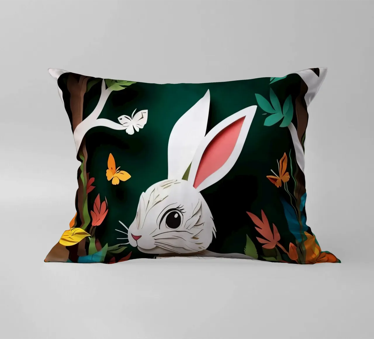 Rabbit Paper Cuting decorative cushion by Delaney Okuneva