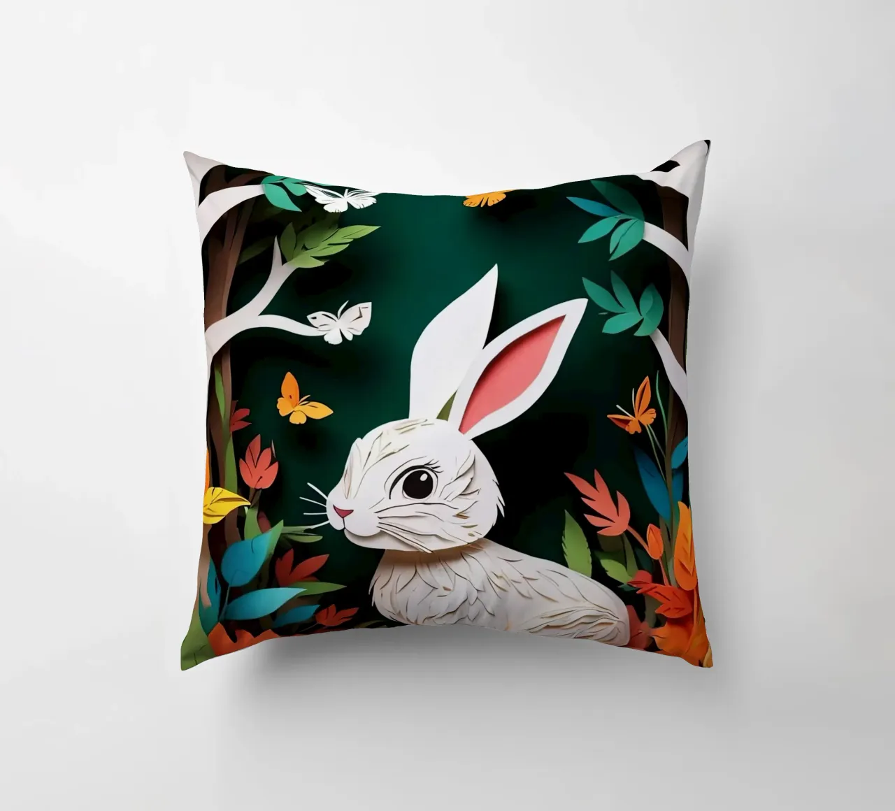 Rabbit Paper Cuting decorative cushion by Delaney Okuneva