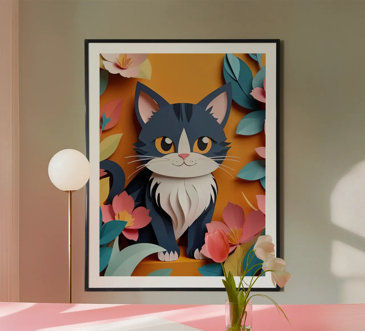 Gatto Taglio della carta poster con telaio in plastica da Delaney Okuneva