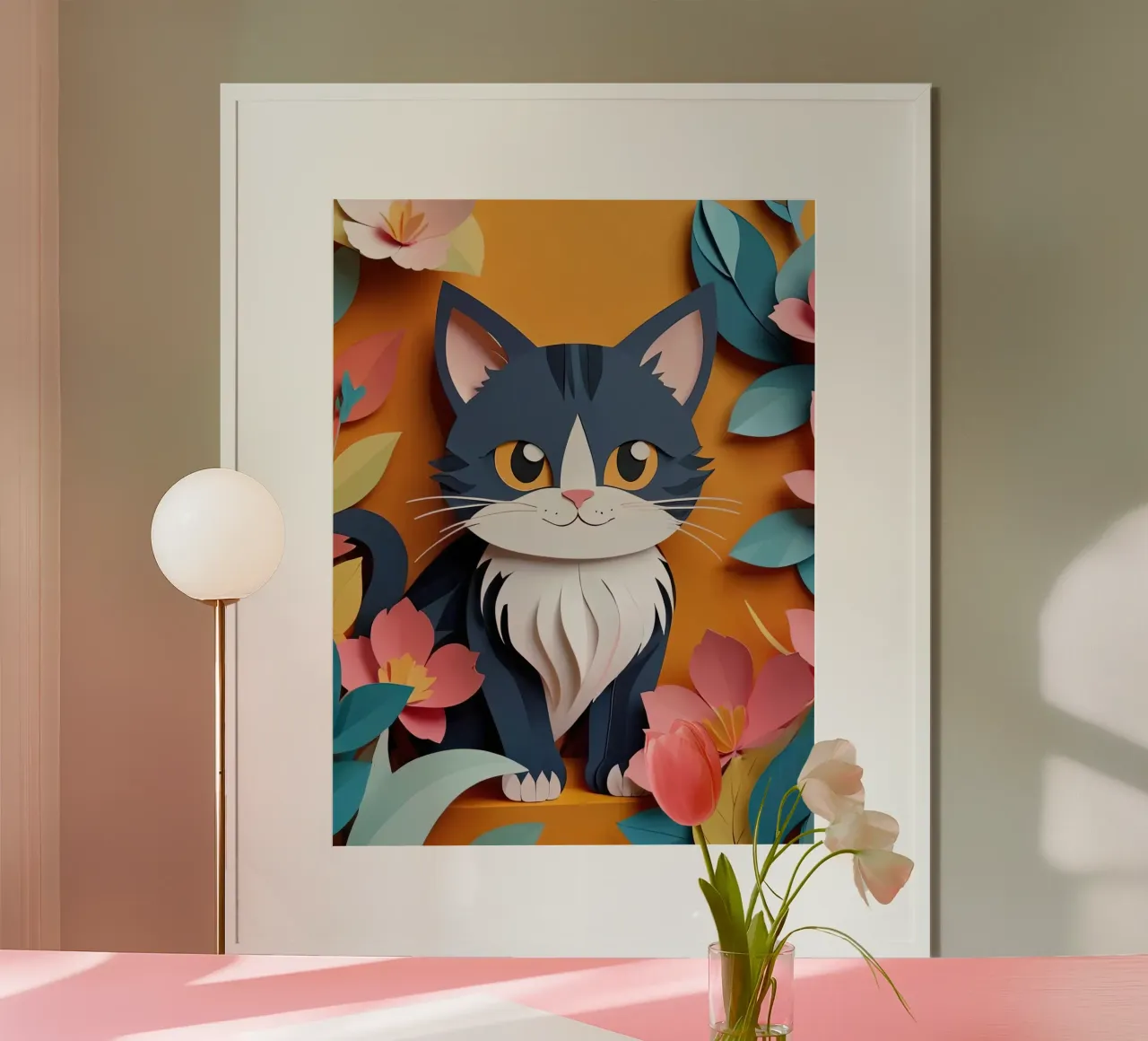 Gatto Taglio della carta poster con telaio in plastica da Delaney Okuneva