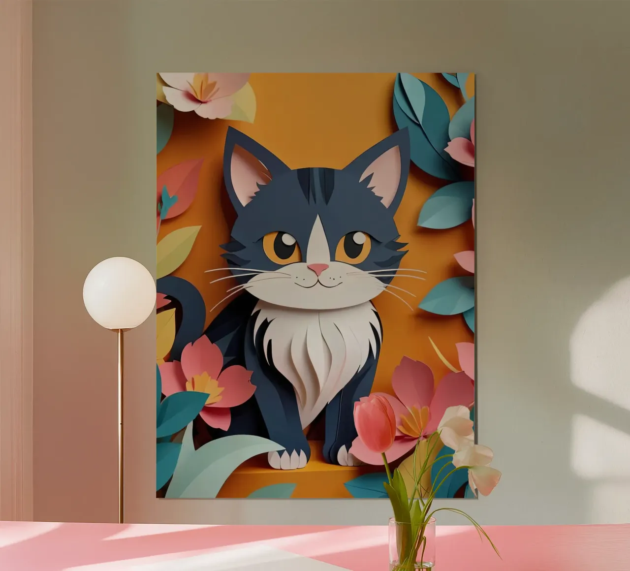 Gatto Taglio della carta poster con telaio in plastica da Delaney Okuneva