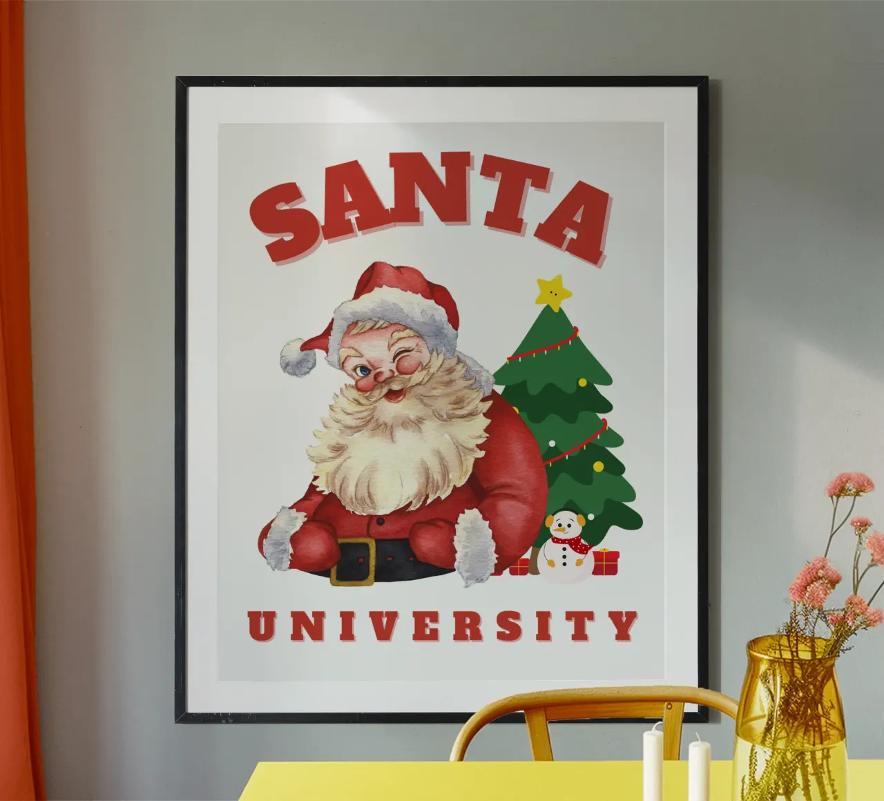 Il giorno di Natale dell'Università di Babbo Natale poster con telaio in legno da muhidines