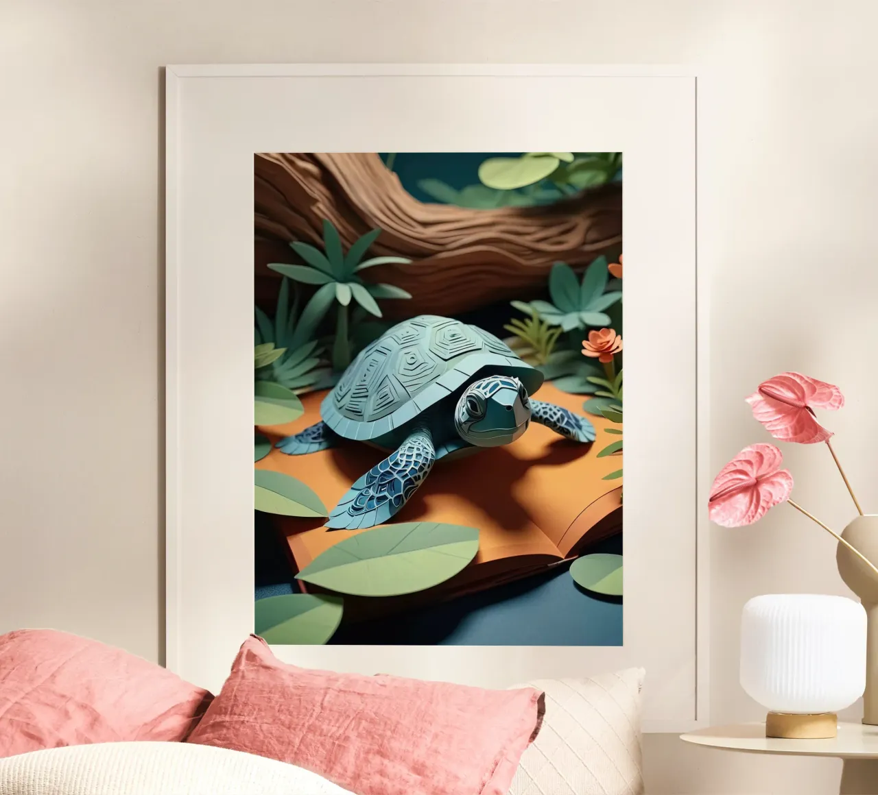 Taglio della carta Turttle poster con telaio in legno da Delaney Okuneva