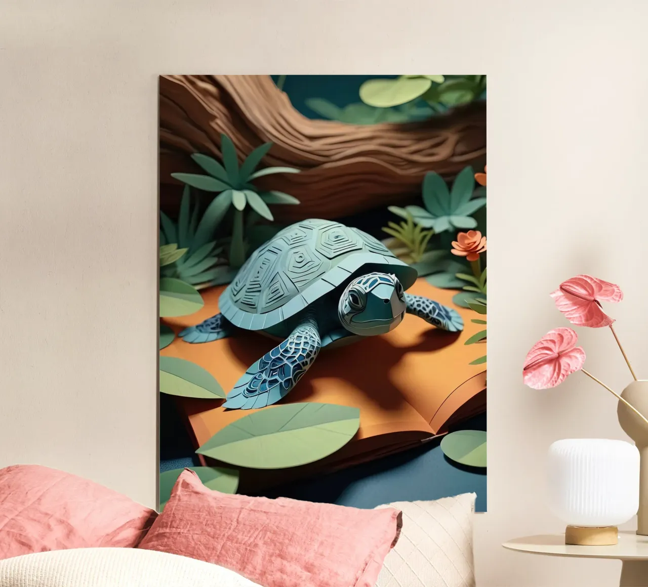 Taglio della carta Turttle poster con telaio in legno da Delaney Okuneva