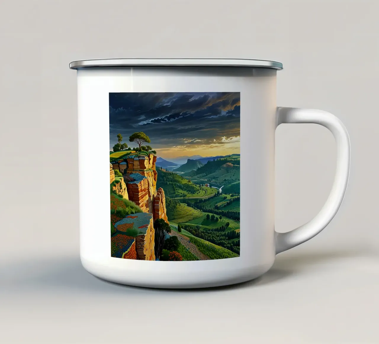 Tramonto sul selvaggio tazza in smalto da Delaney Okuneva