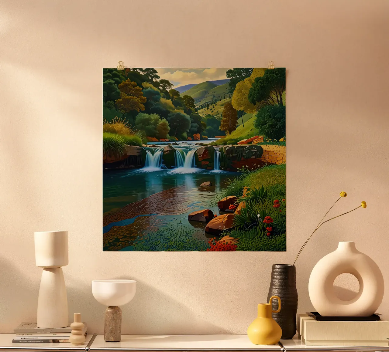 cascata di bellezza poster con telaio in alluminio da Delaney Okuneva