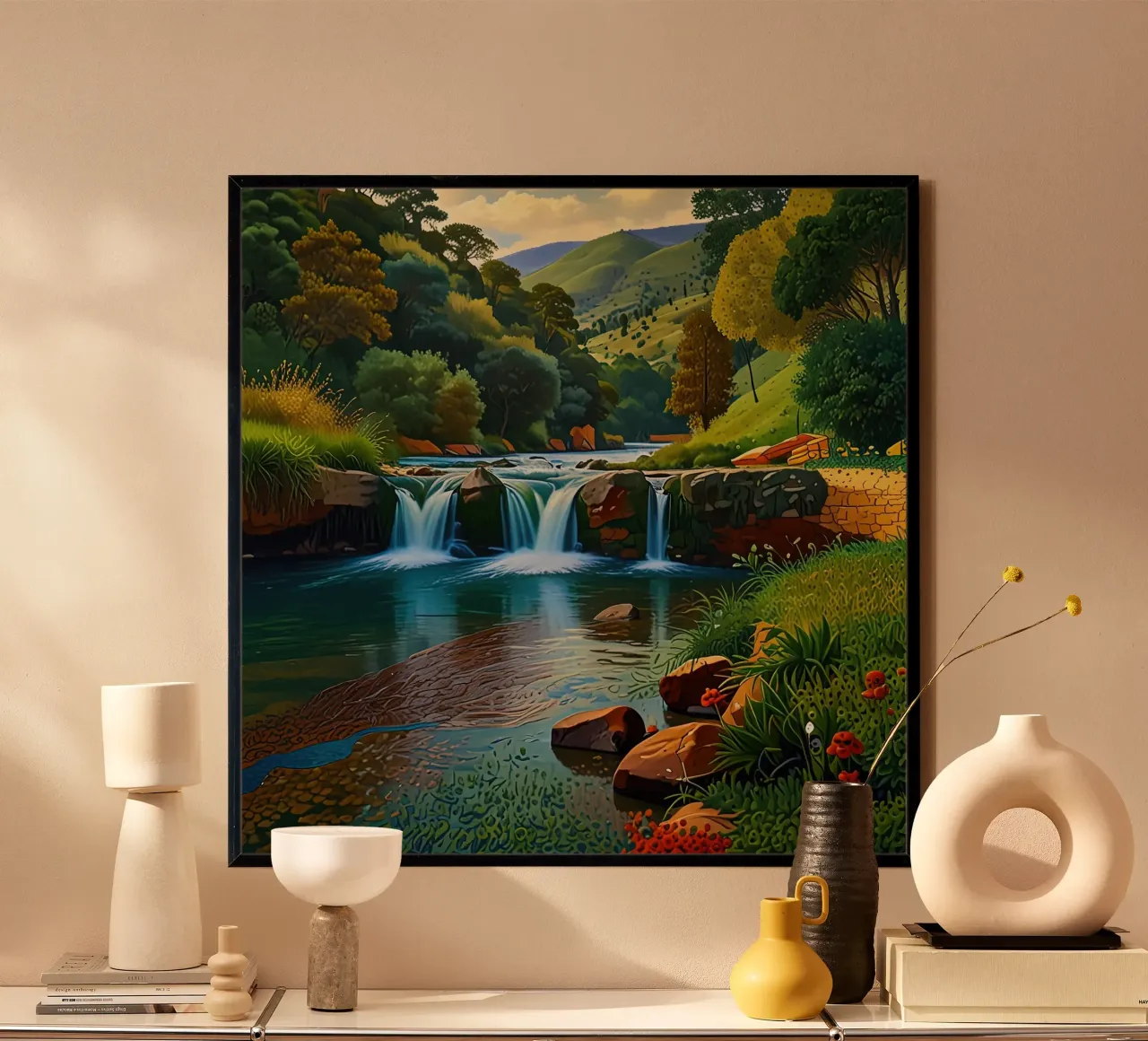 cascata di bellezza poster con telaio in alluminio da Delaney Okuneva