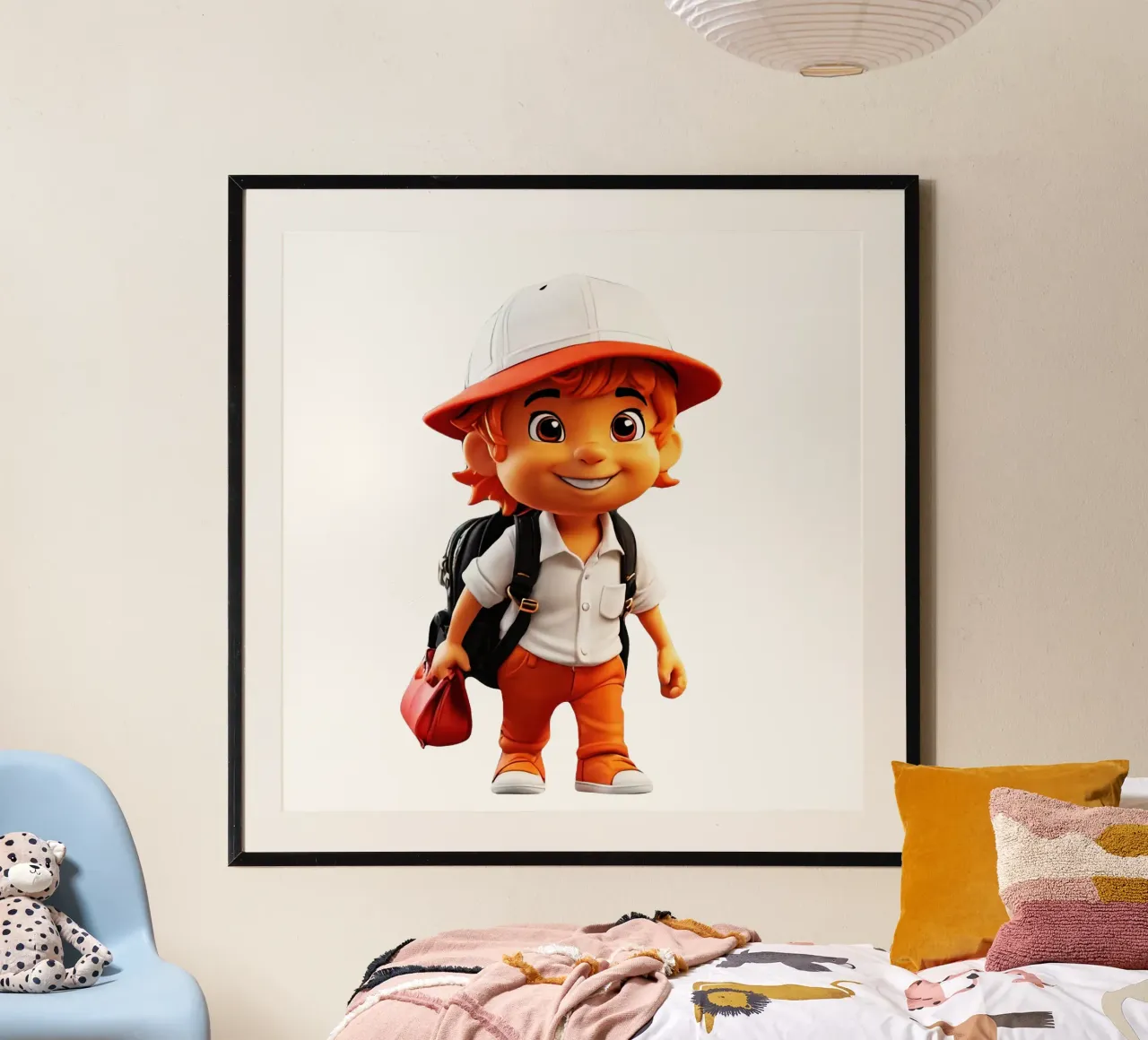 Ragazzo arancione poster con telaio in legno da Delaney Okuneva