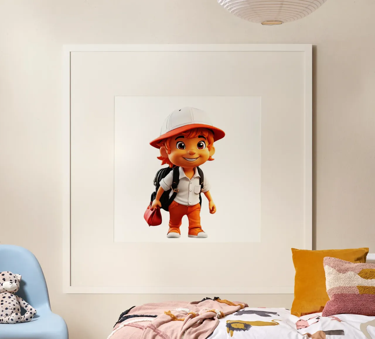 Ragazzo arancione poster con telaio in legno da Delaney Okuneva