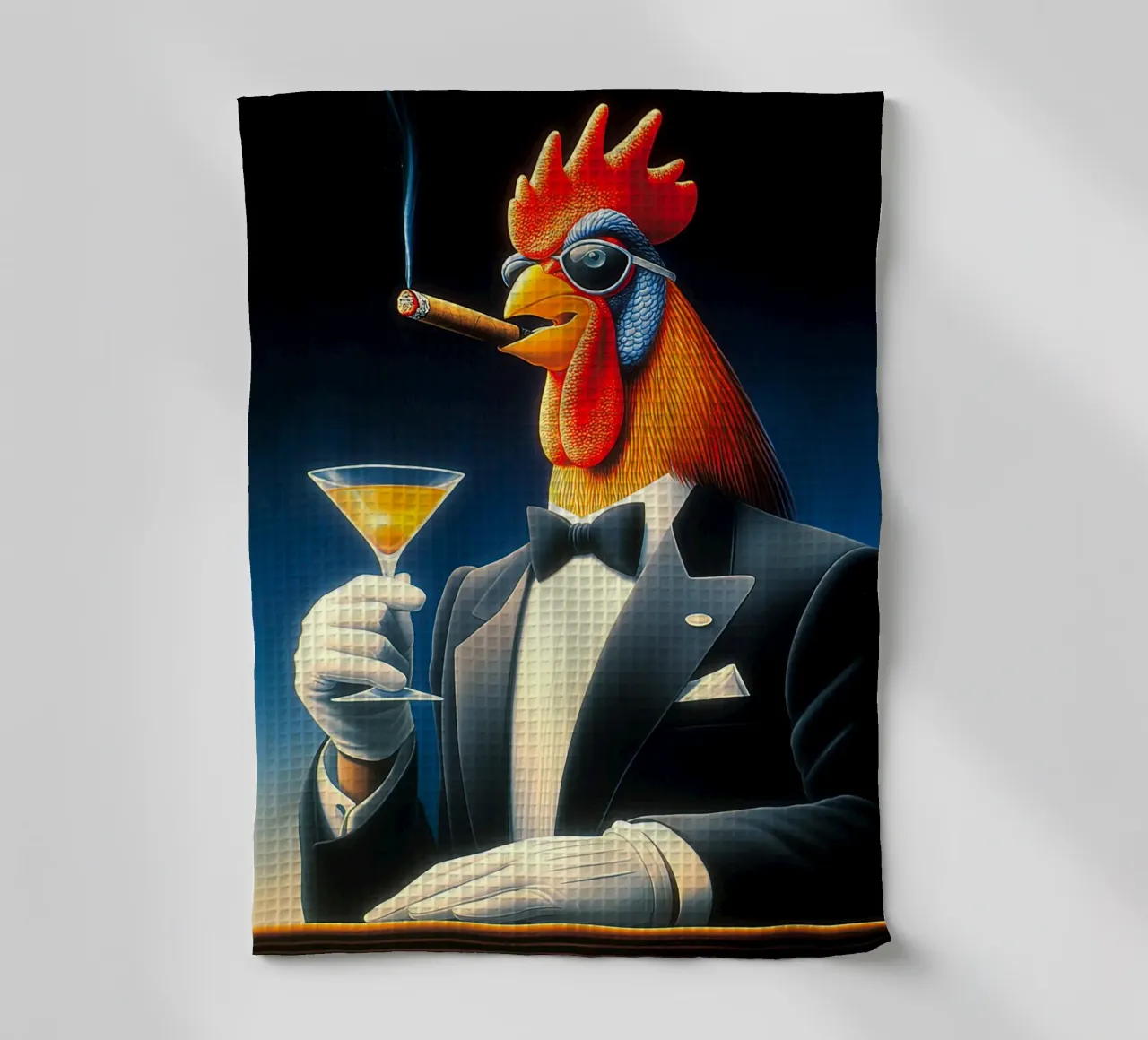 Coq de luxe fumant un cigare torchon de Fleur de Lys