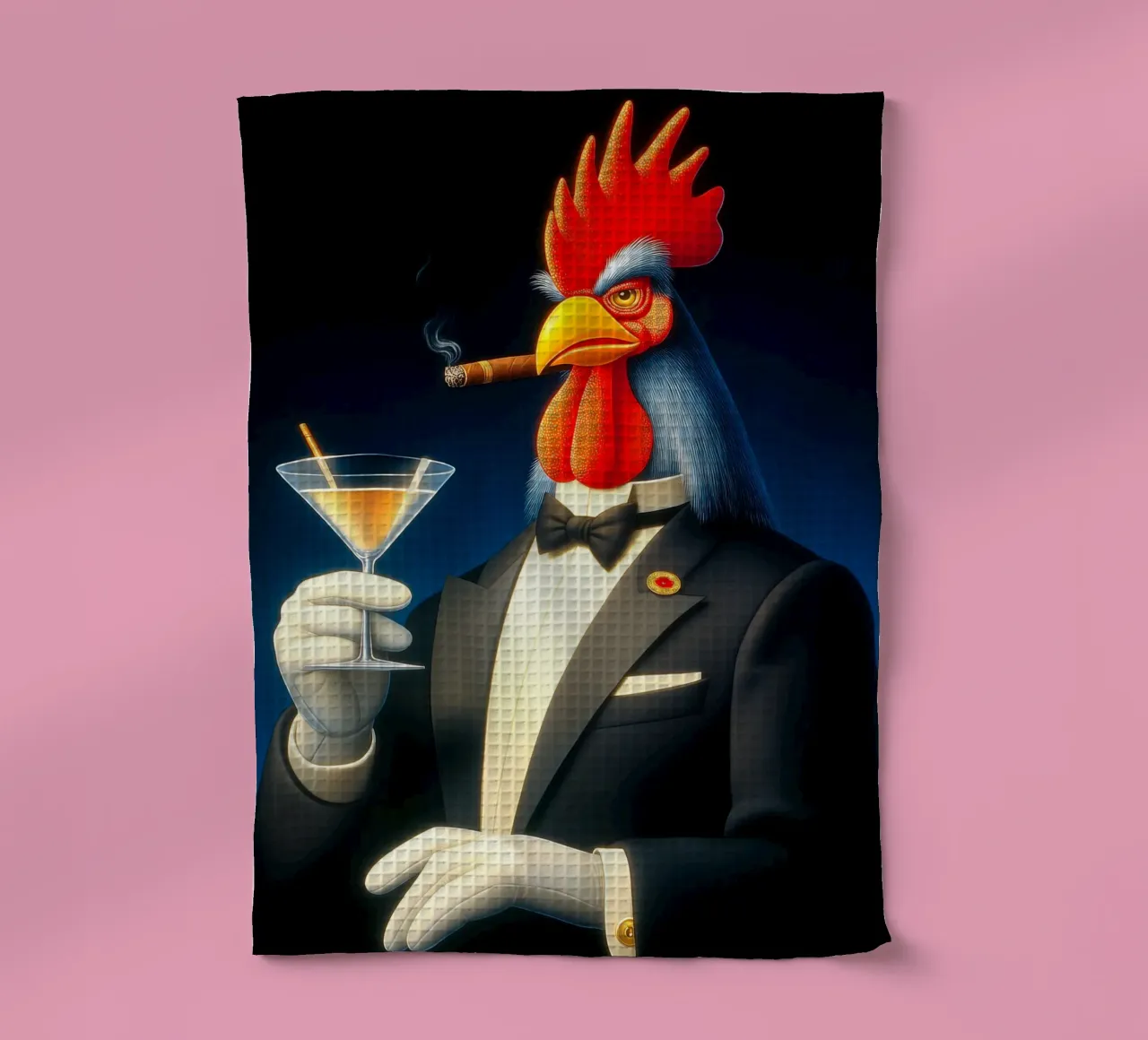 Fancy Tuxedo Rooster tea towel by Fleur de Lys