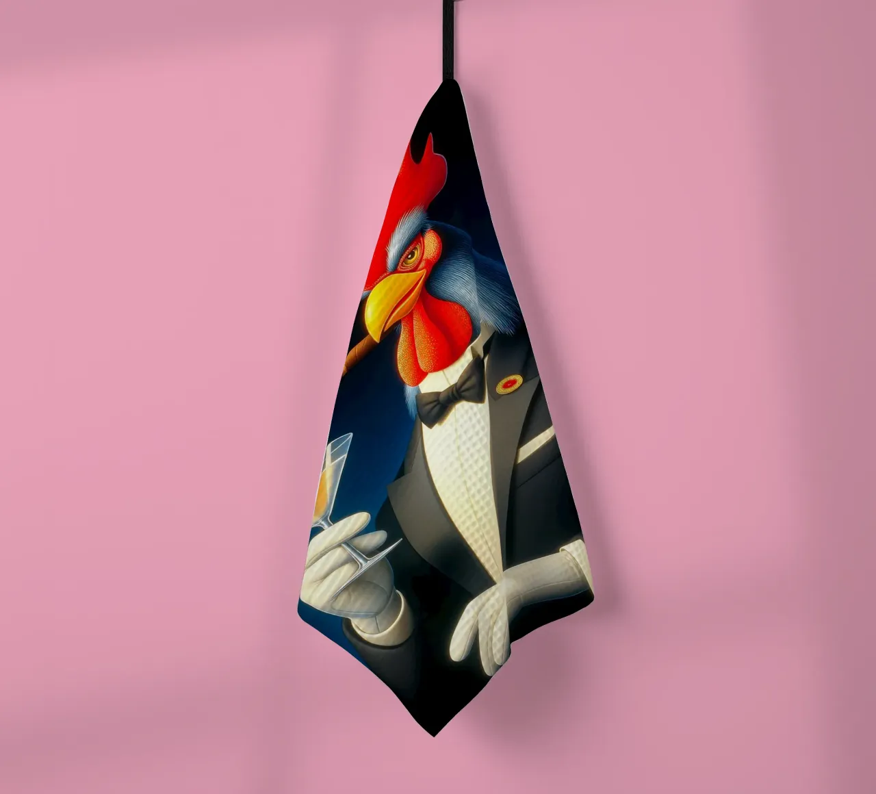 Fancy Tuxedo Rooster tea towel by Fleur de Lys