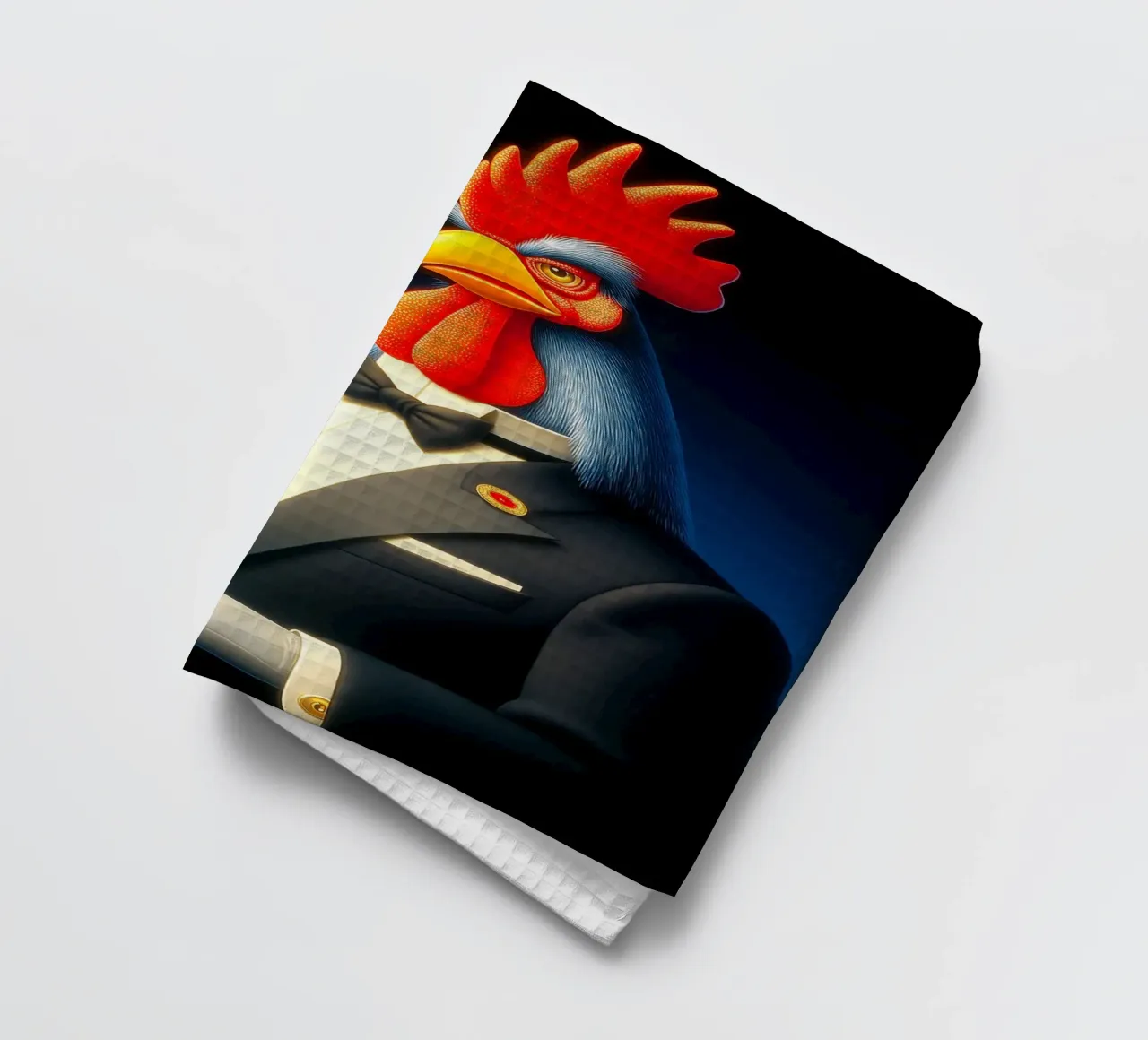 Fancy Tuxedo Rooster tea towel by Fleur de Lys