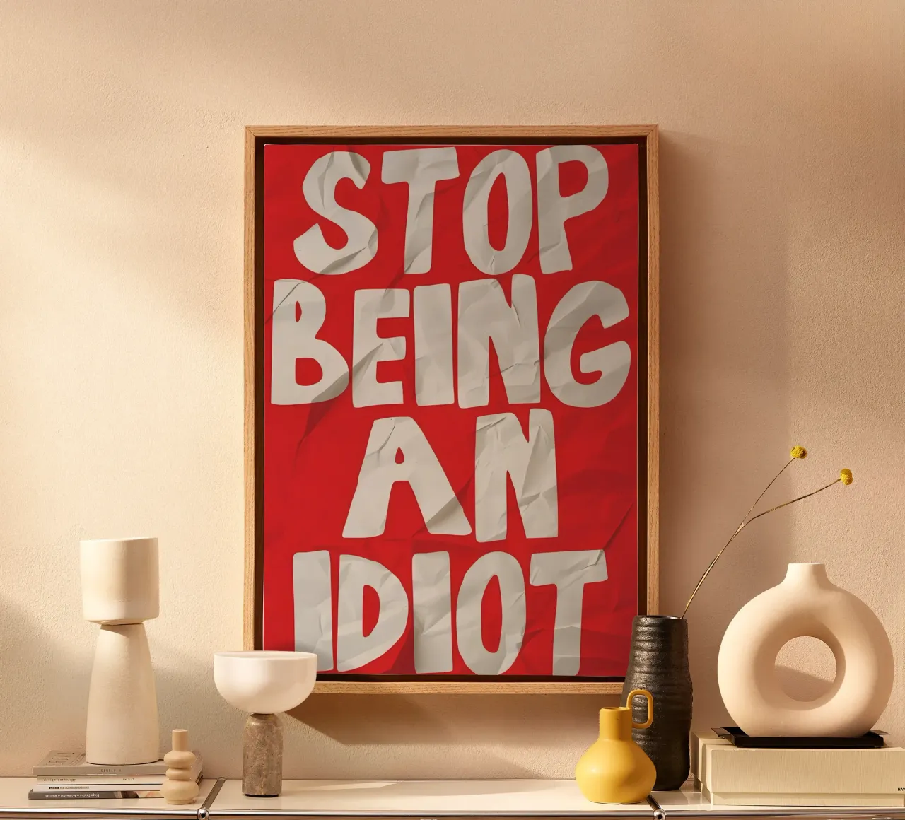 STOP BEING AN IDIOT tela con Cornice a cassetta da Type & Tape