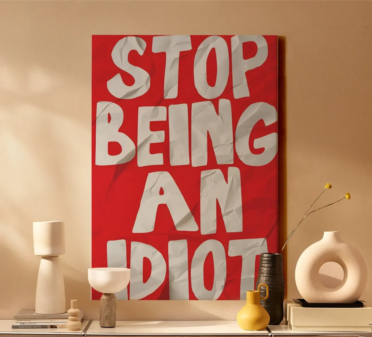 STOP BEING AN IDIOT tela con Cornice a cassetta da Type & Tape