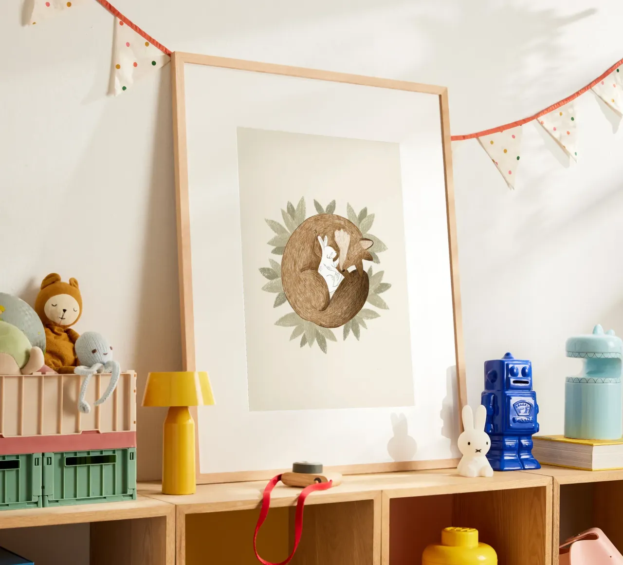 Anna Lunak - Volpe e coniglio poster con telaio in plastica da muench benjamin