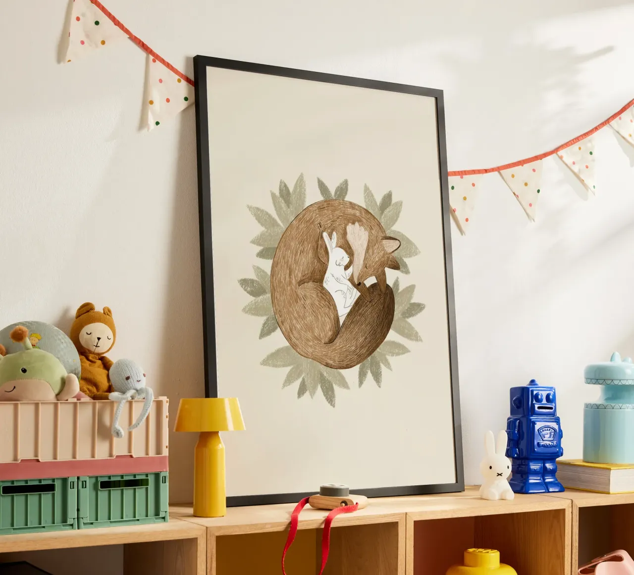 Anna Lunak - Volpe e coniglio poster con telaio in plastica da muench benjamin