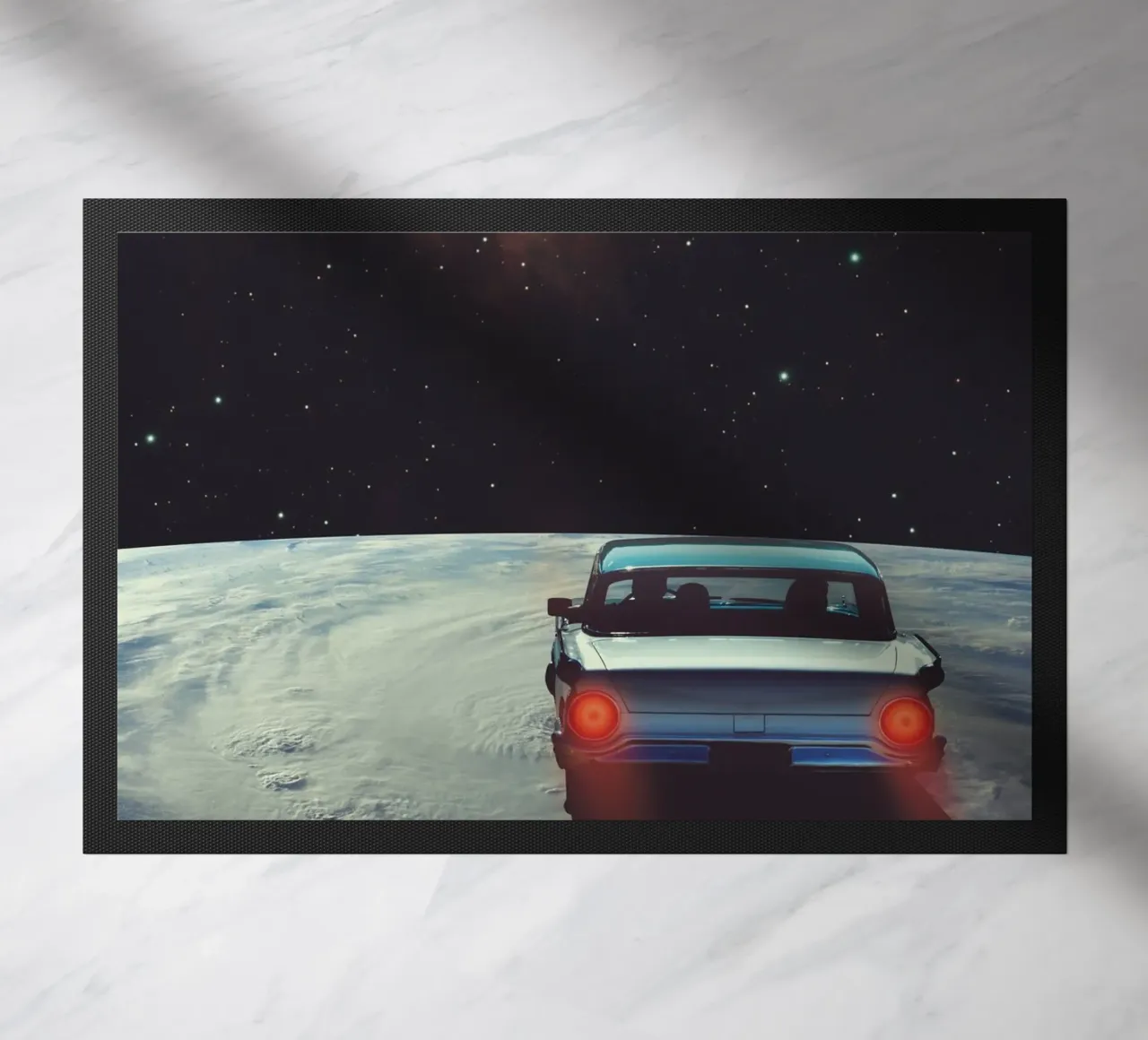 Destination Unknown – Surreal Cosmic Drive doormat by Dapidoka