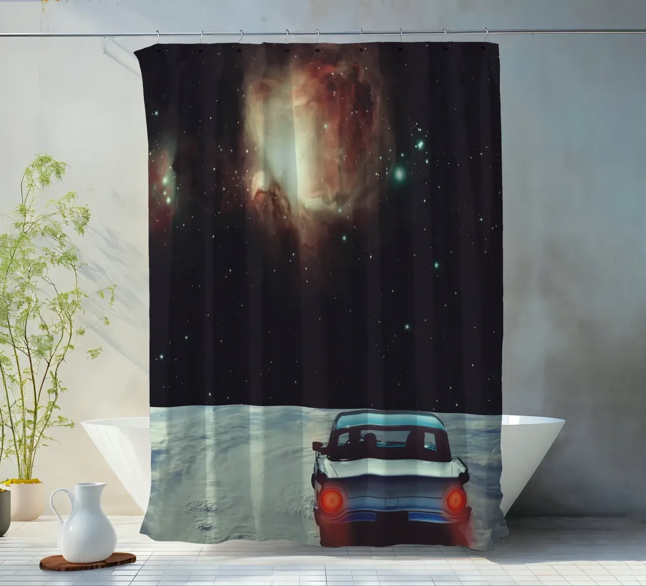 Destination Unknown - Surreal Cosmic Drive Duschvorhang von Dapidoka