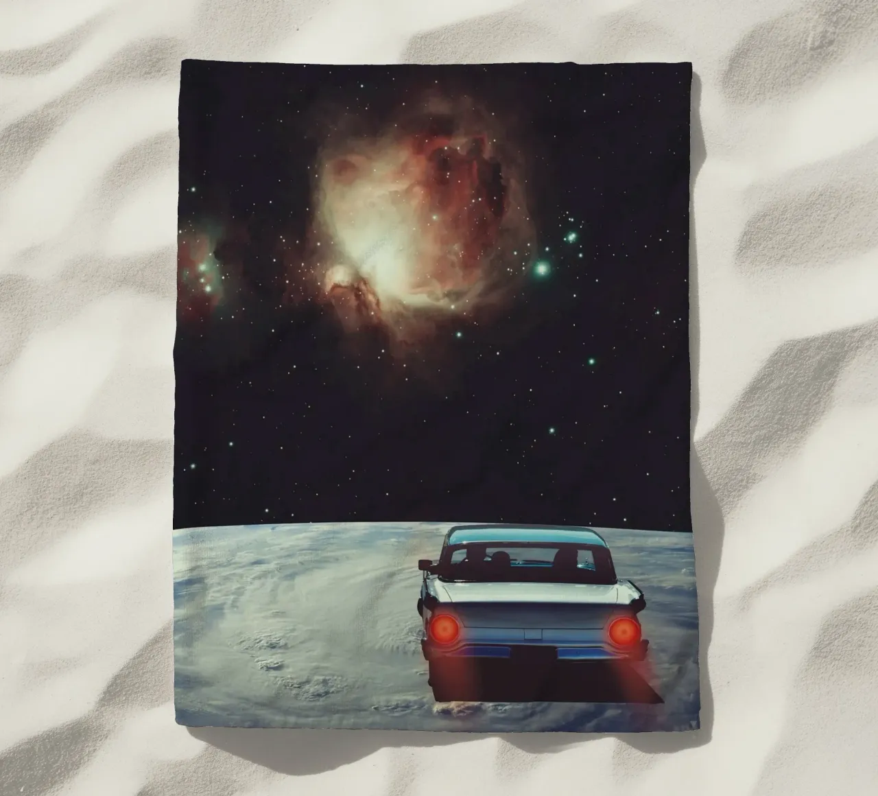 Destination Unknown – Surreal Cosmic Drive beach towel by Dapidoka
