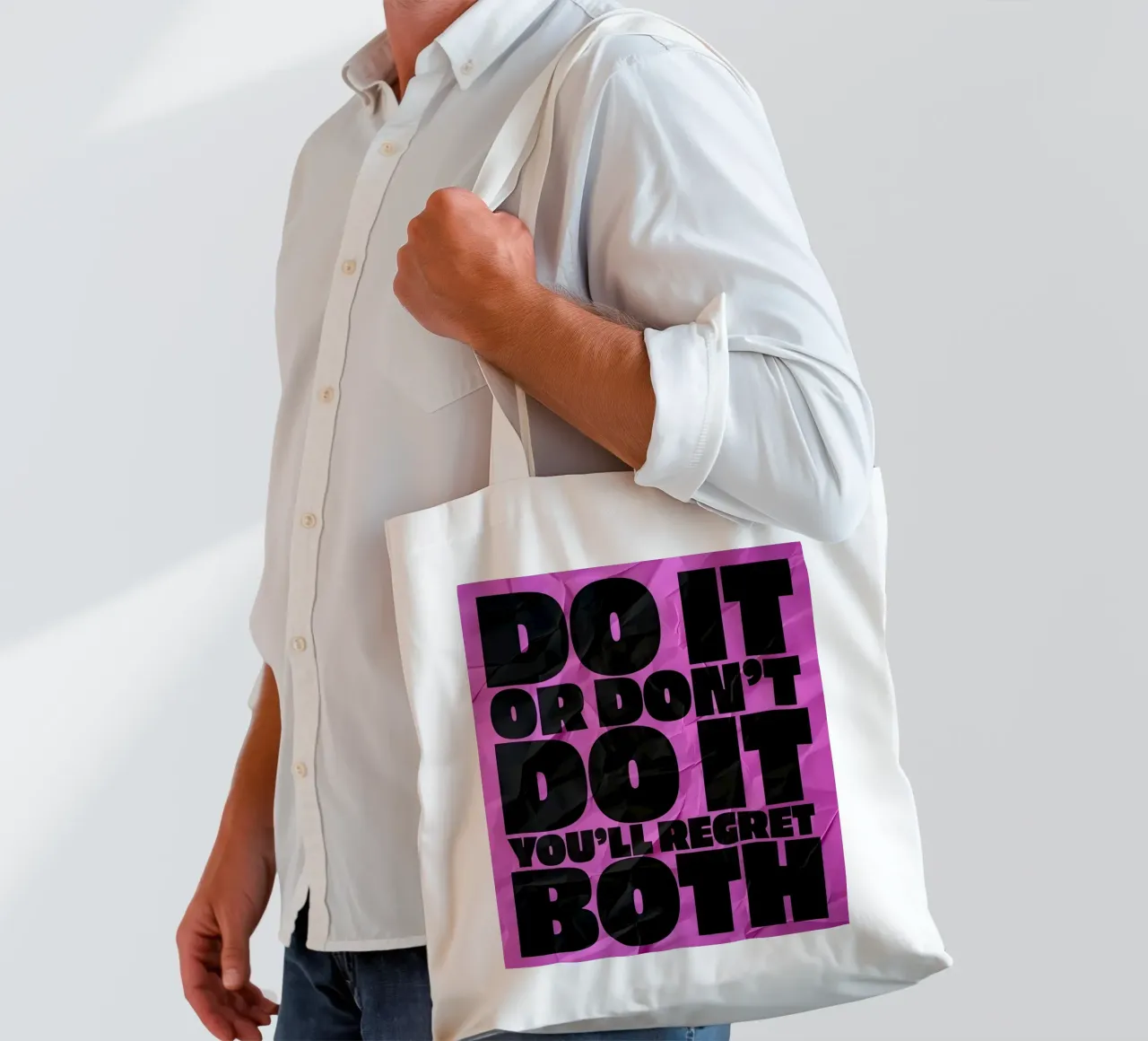 DO IT OR DONT DO YOU'LL REGRET BOTH borsa in juta da Type & Tape