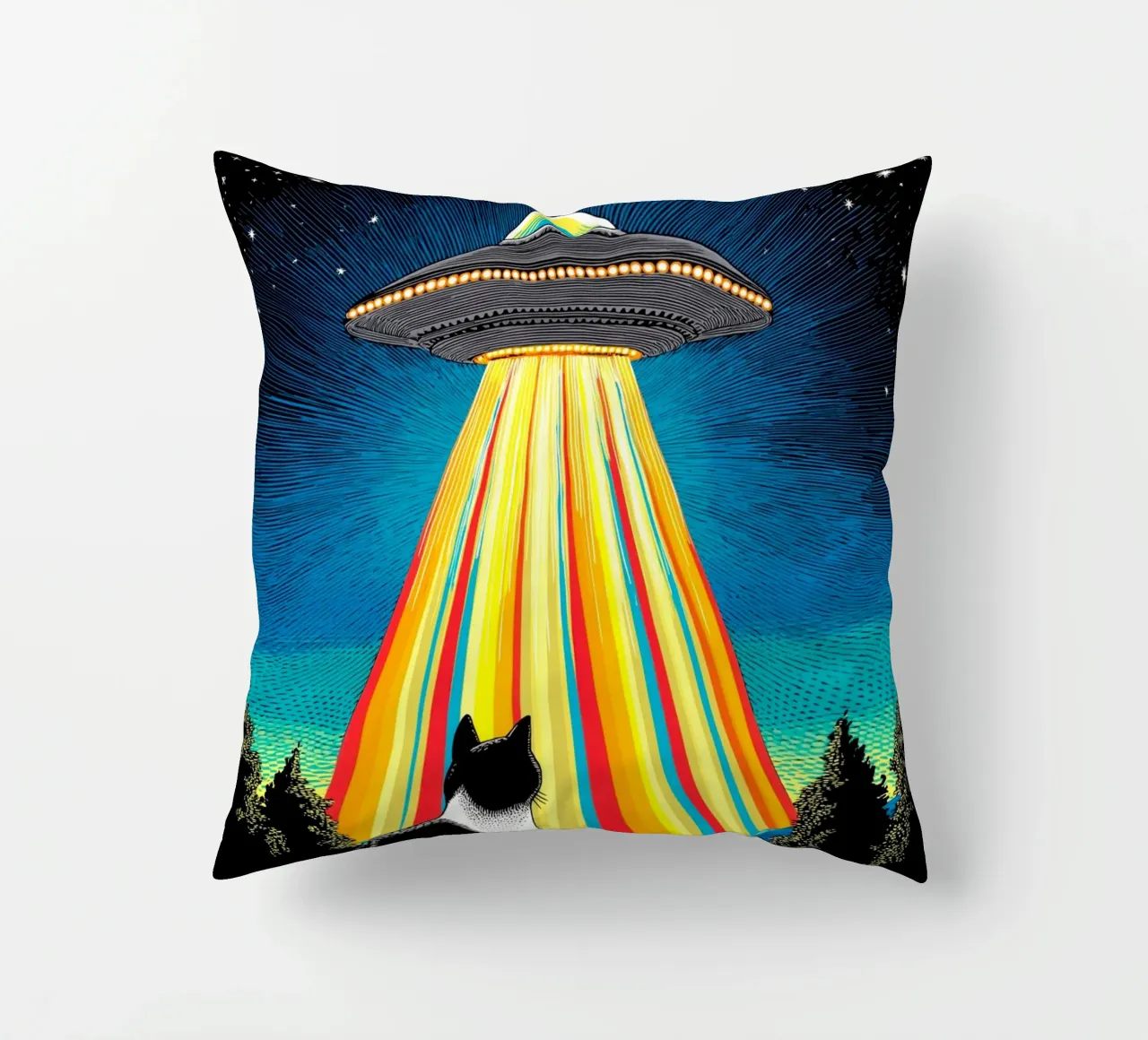 Gatto, UFO e Raggio Arcobaleno cuscino da Fleur de Lys
