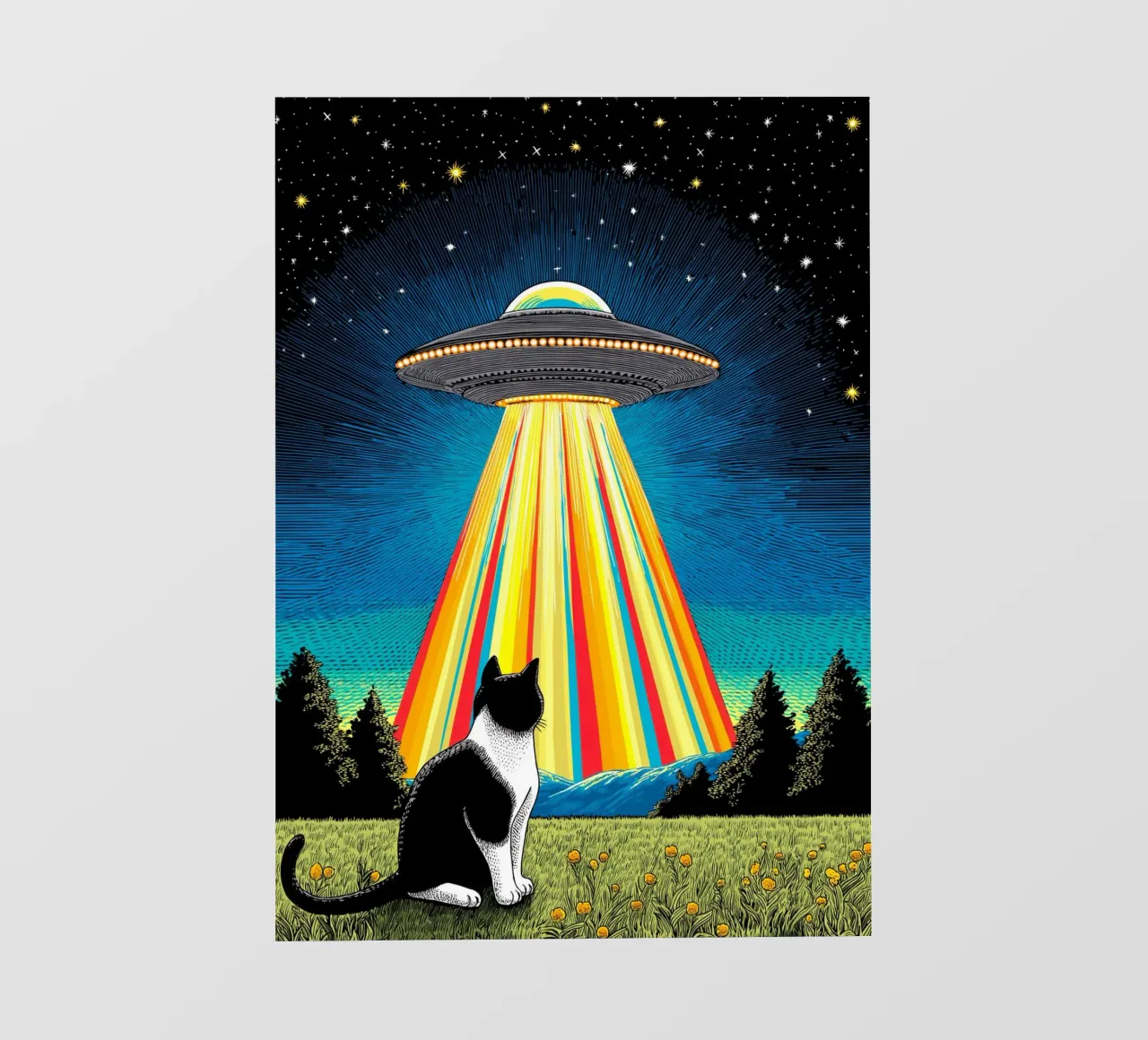 Gatto, UFO e Raggio Arcobaleno pellicola backlit da Fleur de Lys