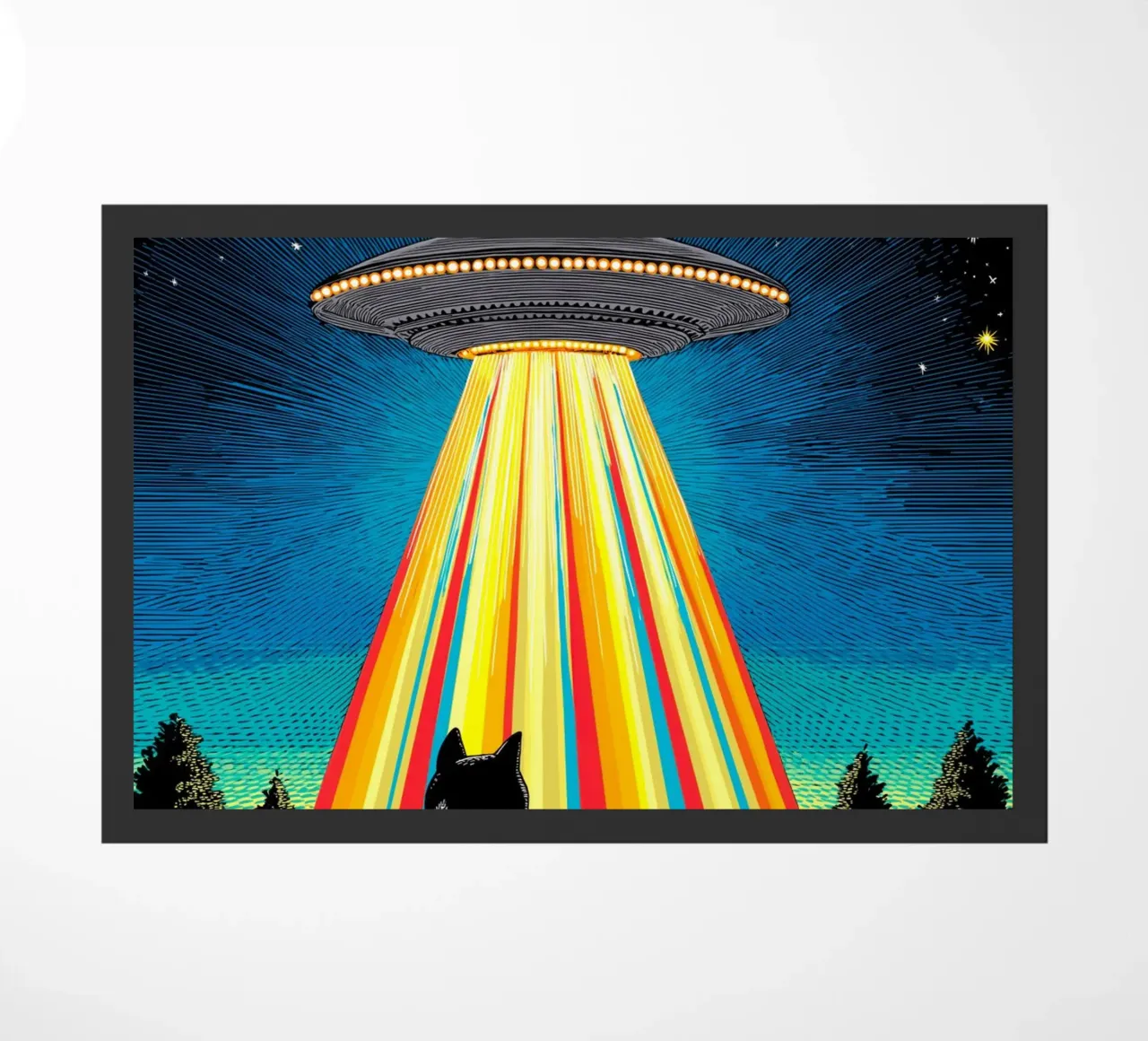 Gatto, UFO e Raggio Arcobaleno zerbino da Fleur de Lys