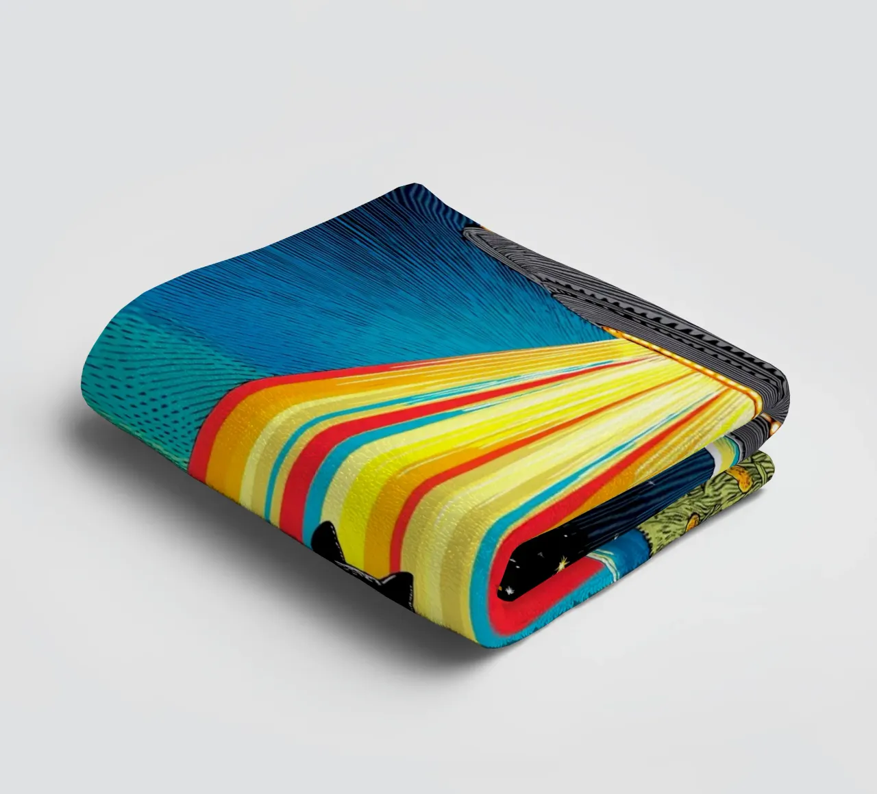 Cat, UFO, and Rainbow Beam towel by Fleur de Lys