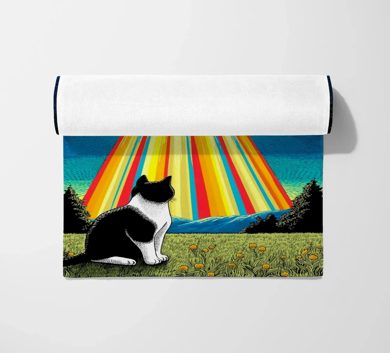 Gatto, UFO e Raggio Arcobaleno telo mare da Fleur de Lys